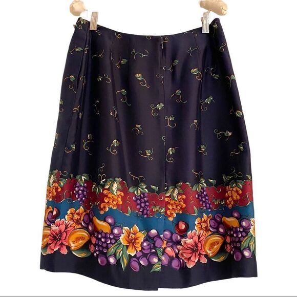 Vintage Silk Faux Wrap A Line Skirt Floral and Grape Design Size 12 - Picture 5 of 6
